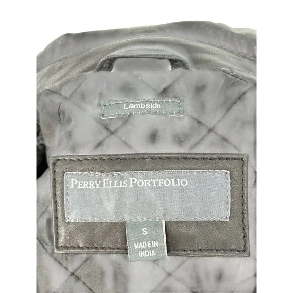 VTG Perry Ellis Portfolio Mens Black Lambskin Leather Jacket | 90s Quiet Luxury - Picture 15 of 16